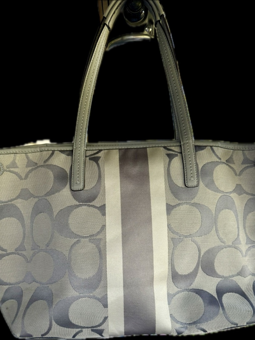 Coach Hamptons Weekend Signature Stripe Tote 19999 Gray Silver Y2K